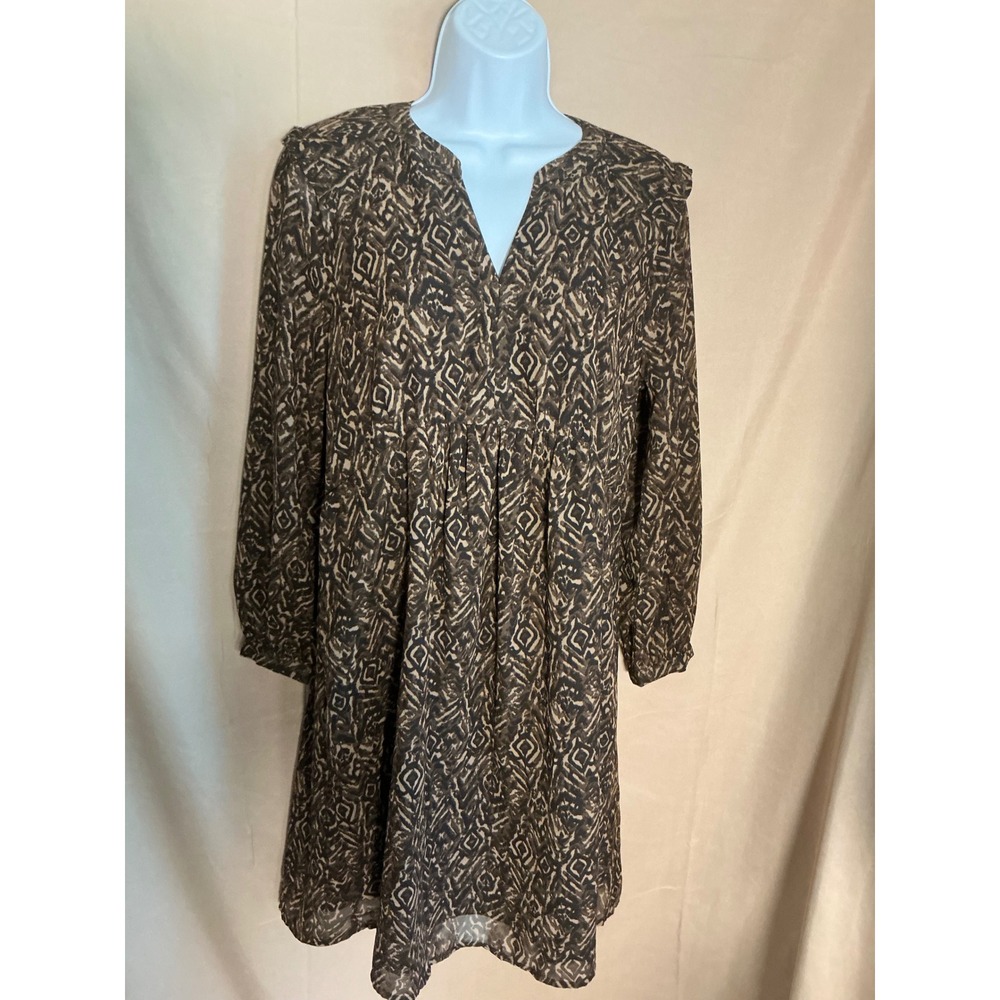 Beachlunchlounge Dress Women XS Brown Black Excellent Ikat V-Neck WPD4669